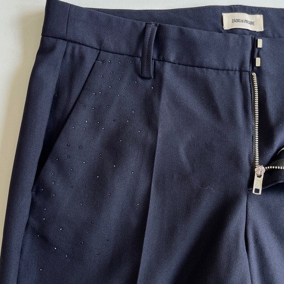 Zadig & Voltaire Prune Strass Rain Women's Navy Tailored Pants With Rhinestones - Picture 9 of 15